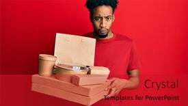  Presentation with food problem - Presentation design enhanced with young-african-american-man background and a crimson colored foreground