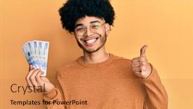 Presentation with afro - Audience pleasing presentation design consisting of young-african-american-man backdrop and a coral colored foreground