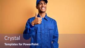  Presentation with mechanic - Beautiful theme featuring young-african-american-mechanic-man backdrop and a navy blue colored foreground