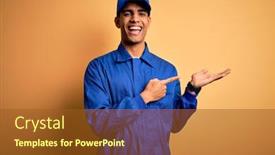  Presentation with blue yellow - Cool new PPT layouts with young-african-american-mechanic-man backdrop and a tawny brown colored foreground