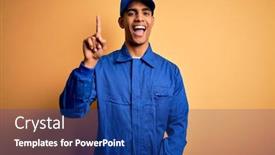  Presentation with blue yellow - Presentation consisting of young-african-american-mechanic-man background and a ocean colored foreground