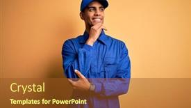  Presentation with blue yellow - Slide set consisting of young-african-american-mechanic-man background and a tawny brown colored foreground