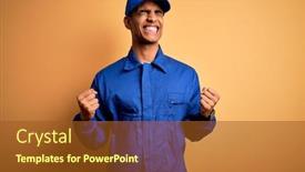  Presentation with blue yellow - Slide set having young-african-american-mechanic-man background and a tawny brown colored foreground