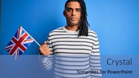  Presentation with united kingdom - Presentation design featuring young-african-american-patriotic-man background and a teal colored foreground