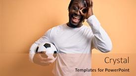  Presentation with american football - Amazing presentation design having young-african-american-player-man backdrop and a coral colored foreground