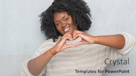  Presentation with american heart - Colorful PPT layouts enhanced with young african american plus size woman over grey grunge wall wearing a sweater smiling in love showing heart symbol and shape with hands romantic concept backdrop and a mint green colored foreground