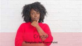  Presentation with white brick wall - Cool new slide deck with woman over white brick wall backdrop and a red colored foreground