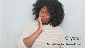  Presentation with african american dental - Cool new PPT theme with young african american plus size woman over grey grunge wall wearing a sweater touching mouth with hand with painful expression because of toothache or dental illness on teeth dentist concept backdrop and a soft green colored foreground
