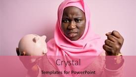  Presentation with anger - Colorful slide set enhanced with young-african-american-plus-size backdrop and a coral colored foreground