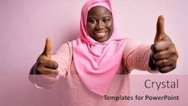  Presentation with hijab - Slide set with young-african-american-plus-size background and a coral colored foreground
