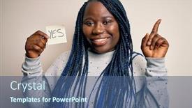  Presentation with african american woman question - Amazing slide deck having young-african-american-plus-size backdrop and a ocean colored foreground