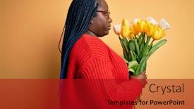  Presentation with flower woman - PPT theme featuring young-african-american-plus-size background and a crimson colored foreground