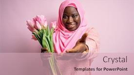  Presentation with hijab - Amazing slide set having young-african-american-plus-size backdrop and a lemonade colored foreground