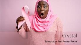  Presentation with pink ribbon - Cool new presentation theme with young-african-american-plus-size backdrop and a coral colored foreground