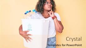  Presentation with african american woman question - Slide set consisting of young-african-american-plus-size background and a blonde colored foreground