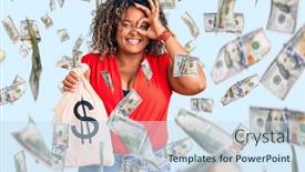  Presentation with dollar sign - Beautiful PPT theme featuring young-african-american-plus-size backdrop and a sky blue colored foreground