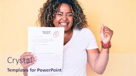  Presentation with exam - Slide deck with young-african-american-plus-size background and a sky blue colored foreground