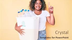  Presentation with plastic recycling - PPT theme featuring young-african-american-plus-size background and a blonde colored foreground