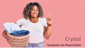  Presentation with african american woman question - Presentation design consisting of young-african-american-plus-size background and a coral colored foreground