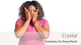  Presentation with sadness - Colorful presentation theme enhanced with young-african-american-plus-size backdrop and a sky blue colored foreground