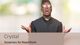  Presentation with frustration - Beautiful presentation theme featuring young african american priest man over isolated background crazy and mad shouting and yelling with aggressive expression and arms raised frustration concept backdrop and a mint green colored foreground
