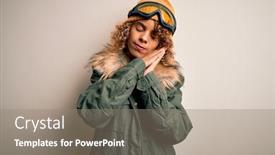  Presentation with ski - Audience pleasing slides consisting of young-african-american-skier-woman backdrop and a gray colored foreground