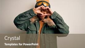  Presentation with american heart - Presentation design enhanced with young-african-american-skier-woman background and a violet colored foreground