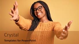  Presentation with hug - Slide set consisting of young-african-american-smart-woman background and a red colored foreground