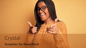 Presentation with american energy - Presentation theme featuring young-african-american-smart-woman background and a red colored foreground