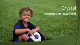  Presentation with soccer field - PPT theme having young-african-american-soccer-player background and a tawny brown colored foreground