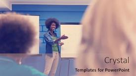  Presentation with african american meeting - Beautiful slide set featuring young african american speaker seminar corporate business meeting concept backdrop and a coral colored foreground