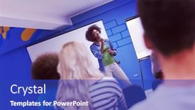  Presentation with african american meeting - Cool new slide set with young african american speaker seminar corporate business meeting concept backdrop and a royal blue colored foreground