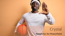  Presentation with defense - Presentation theme having young-african-american-sportsman-doing background and a coral colored foreground