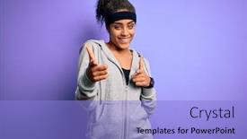  Presentation with american energy - Presentation design enhanced with young-african-american-sportswoman-doing background and a light blue colored foreground
