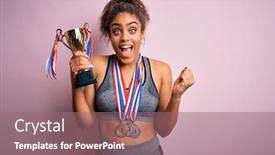  Presentation with victory sport - PPT theme having young-african-american-sporty-girl background and a coral colored foreground