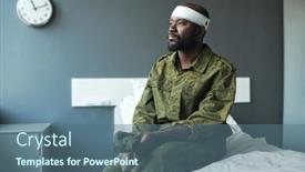  Presentation with hospital bed - Presentation design having young-african-american-stressed-soldier background and a ocean colored foreground