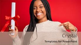  Presentation with american university - Beautiful PPT theme featuring young-african-american-student-girl backdrop and a coral colored foreground