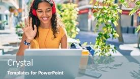  Presentation with american university - Beautiful PPT layouts featuring young-african-american-student-girl backdrop and a seafoam green colored foreground