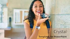  Presentation with american university - PPT layouts enhanced with young-african-american-student-girl background and a coral colored foreground