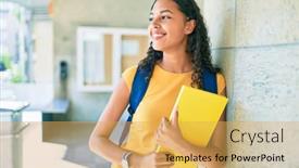  Presentation with american university - Cool new PPT layouts with young-african-american-student-smiling backdrop and a yellow colored foreground