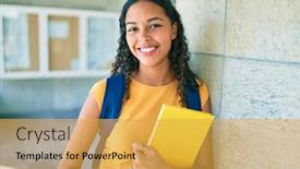  Presentation with american university - Slides featuring young-african-american-student-smiling background and a yellow colored foreground