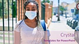  Presentation with campus safety - PPT theme with young-african-american-student-woma background and a lemonade colored foreground