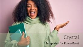  Presentation with victory - Amazing slide set having young-african-american-student-woman backdrop and a mint green colored foreground