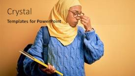  Presentation with woman muslim - Beautiful PPT theme featuring young-african-american-student-woman backdrop and a yellow colored foreground