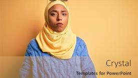  Presentation with hijab - Cool new presentation theme with young-african-american-student-woman backdrop and a yellow colored foreground