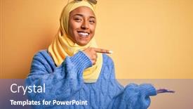  Presentation with hijab - Colorful presentation design enhanced with young-african-american-student-woman backdrop and a teal colored foreground