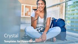  Presentation with american university - Beautiful presentation theme featuring young-african-american-student-woman backdrop and a light blue colored foreground