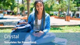  Presentation with american university - Amazing presentation having young-african-american-student-woman backdrop and a teal colored foreground