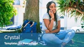  Presentation with american university - Amazing presentation theme having young-african-american-student-woman backdrop and a teal colored foreground