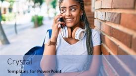  Presentation with american university - Slide set consisting of young-african-american-student-woman background and a light blue colored foreground